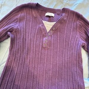 Sonoma women’s purple light sweater top, long sleeve with faux gray undershirt